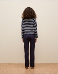 Trenery - Cotton Crepe Stripe Knit Crew in Night Sky