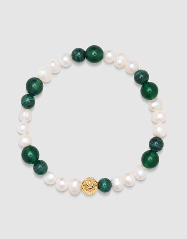 Nialaya Jewellery - Pearl Wristband with Green Aventurine and Malachite