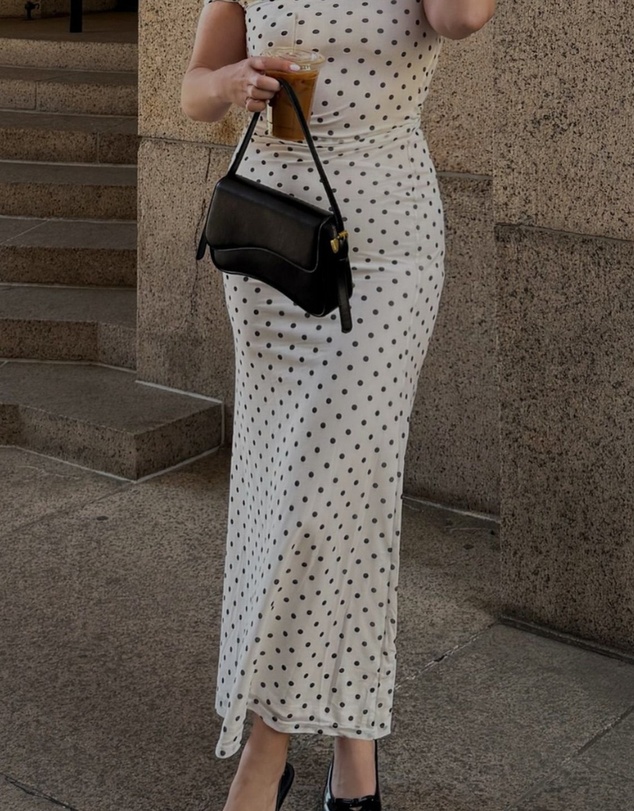 Beginning Boutique - Cole White Polka Mesh Maxi Dress