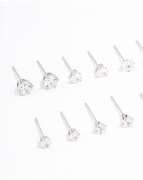 Lovisa - Waterproof Stainless Steel Cubic Zirconia Stud Earrings 6-Pack