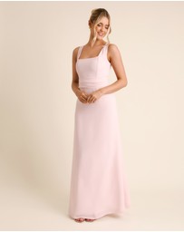 Six Stories - Square Neck Chiffon Bridesmaid Dress with Neck Scarf