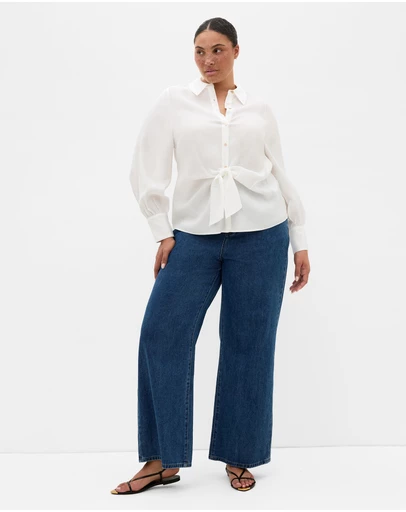City Chic - Isabella Long Sleeve Tie Front Shirt
