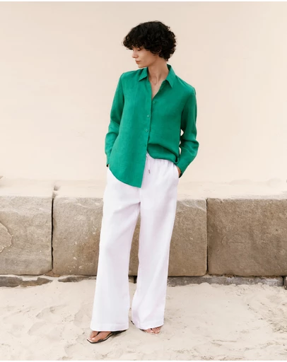 Trenery - Linen Drawcord Wide Leg Pant in White