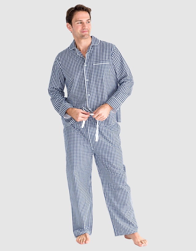 Sant And Abel - Men's Hepburn Gingham Navy Long PJ Set