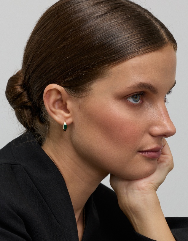 Michael Hill - Created Emerald Bezel Huggie Earrings in 10kt Yellow Gold