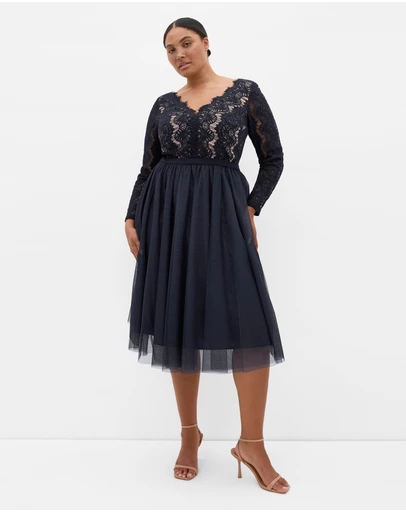 City Chic - Plus size Rare Beauty Lace Midi Dress - navy