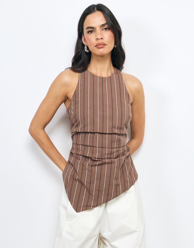 AERE - Frankie Stripe Poplin Asymmetrical Hem Top