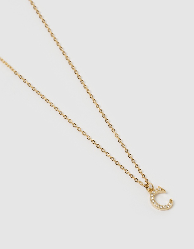 Izoa - Crystal Letter C Necklace Gold