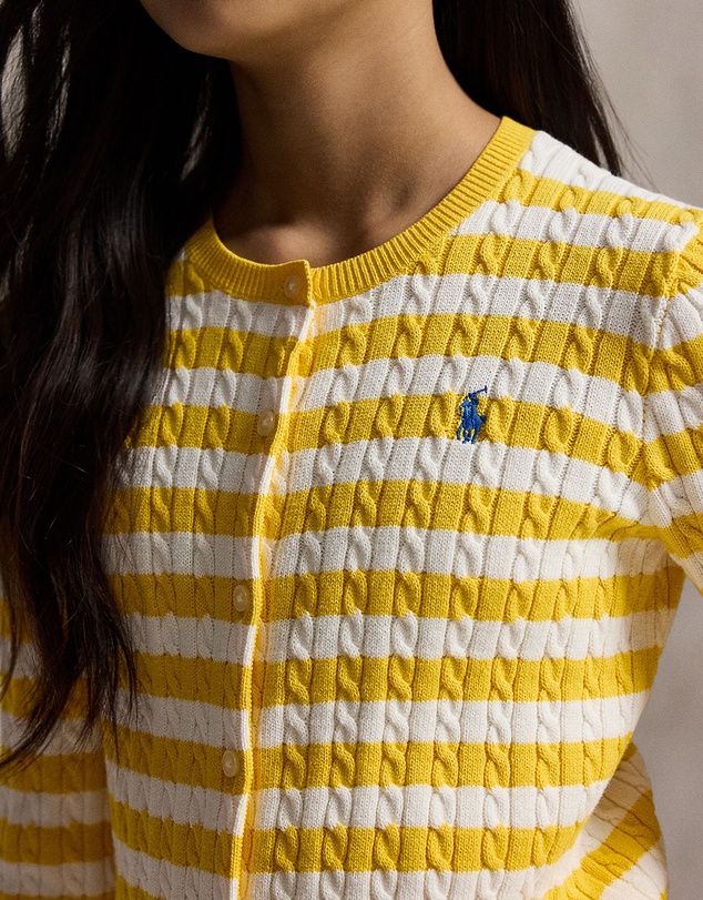 Polo Ralph Lauren - Striped Mini-Cable Cotton Cardigan - Teens