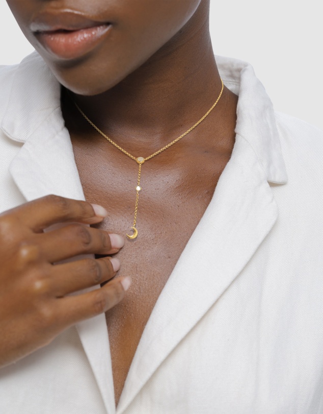 Elli Jewelry - Necklace Women Crescent Moonstone 925 Sterling Silver Gold Plated