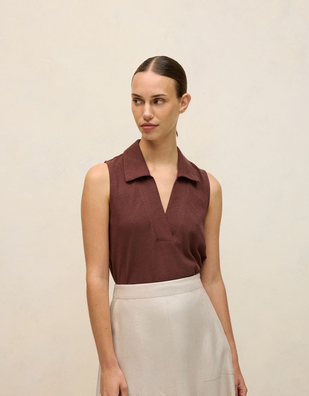 Trenery - Linen Cotton Knit Collared Tank in Espresso