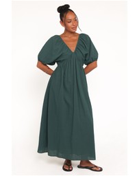 Petal & Pup - Sullivan Puff Sleeve Maxi Dress - Forest Green