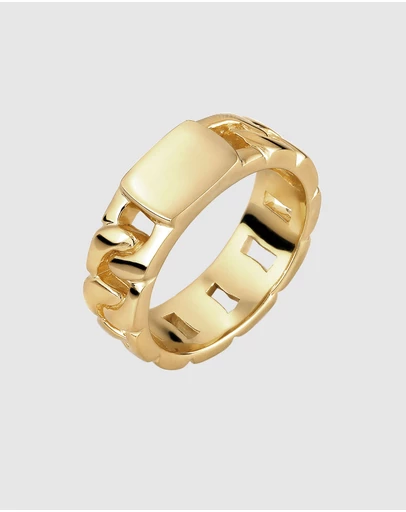 Kuzzoi - ICONIC EXCLUSIVE - Ring Male Bandring Chunky Chain Look 925 Sterling Silver Gold Plated