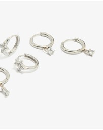 Lovisa - Waterproof Stainless Steel Cubic Zirconia & Baguette Flower Huggie Earrings 4-Pack
