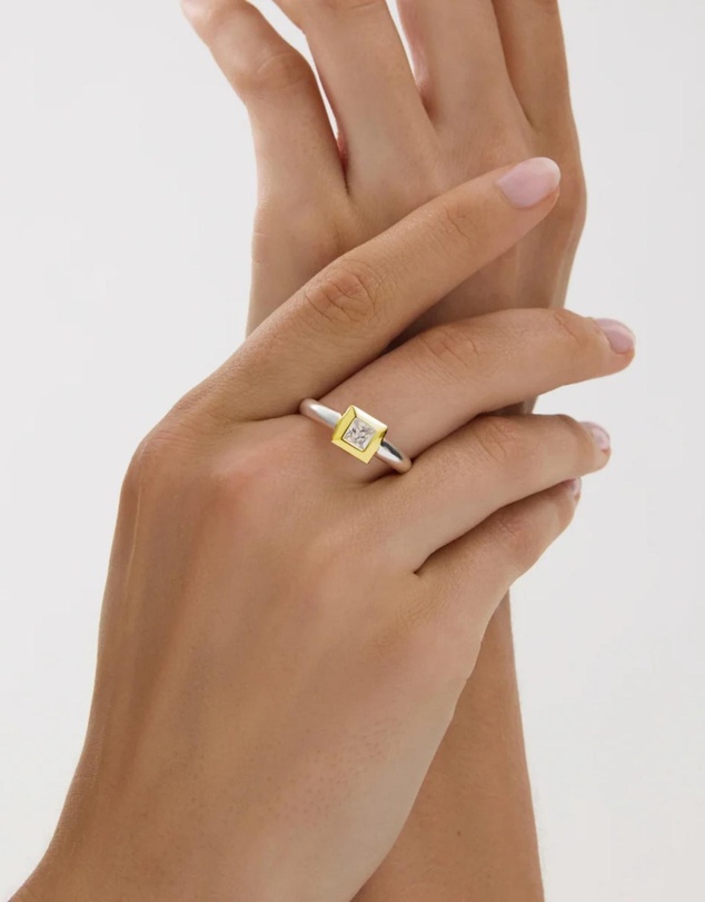 Najo - Halo 2-Tone (Sil/Yell) Cubic Zirconia Ring