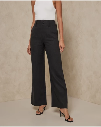 AERE - Linen Wide Leg Pants With Deep Waist Band