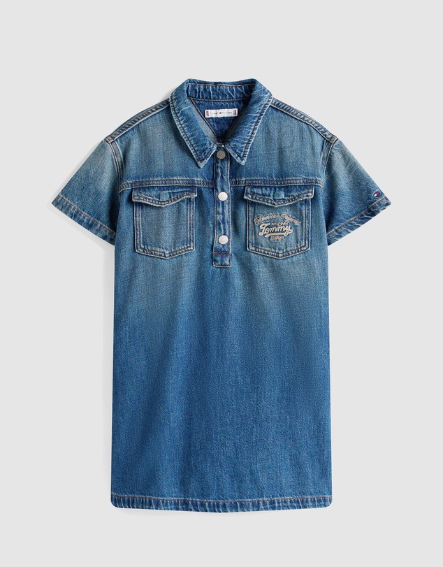 Tommy Hilfiger - Logo Embroidery Short Sleeve Denim Dress - Babies-Teens
