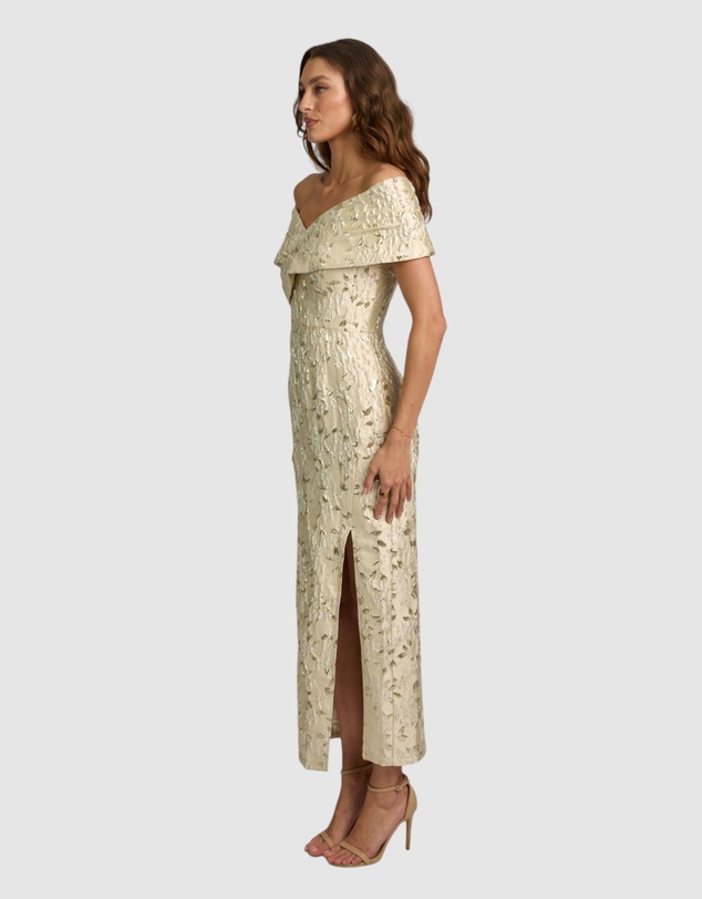 Romance by Honey and Beau - Crechia Jacquard Off Shoulder Dress
