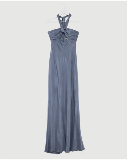 Revibe - Repaired Shona Joy La Lune Ruched Halter Maxi Dress - AU 10