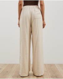 Atmos&Here - Tenley Wide Leg Drawstring Linen Blend Pants