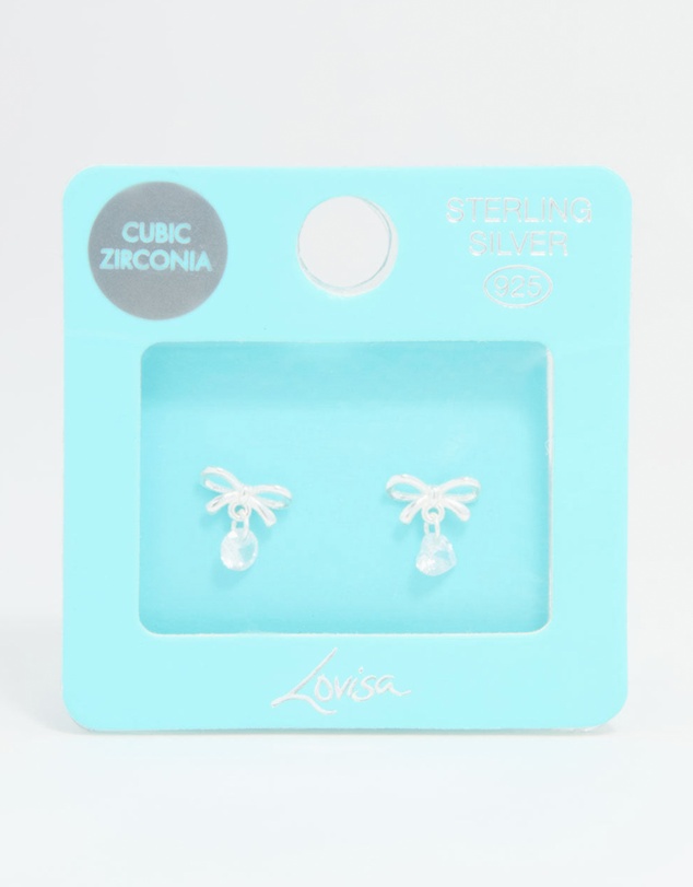 Lovisa - Sterling Silver Cubic Zirconia Bow & Drop Stud Earrings
