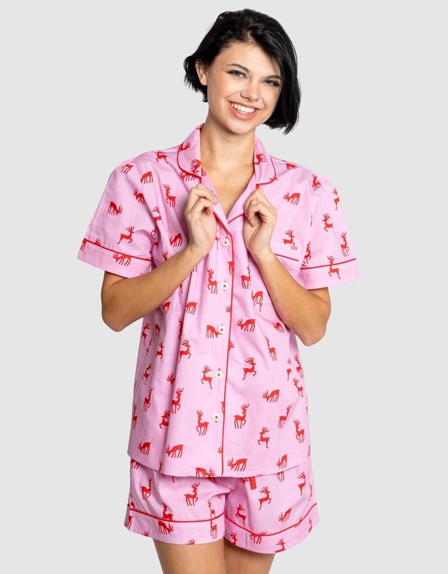 Sant And Abel - Women's Reindeer Pink Short PJ Set