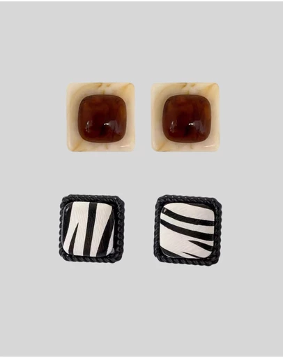 KAJA Clothing - Women's striped Fashion earrings -Square Earrings 2 pc