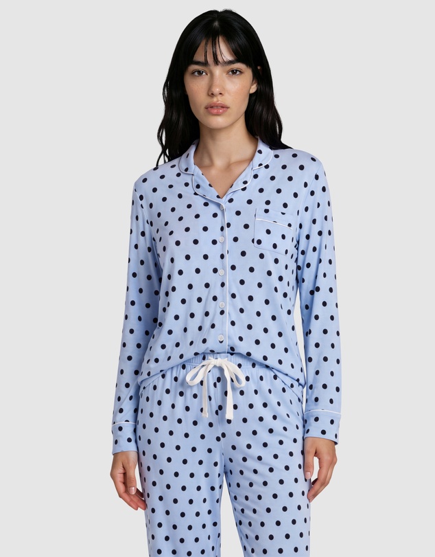Sant And Abel - Women's Spotty Blue Bamboo Long PJ Set