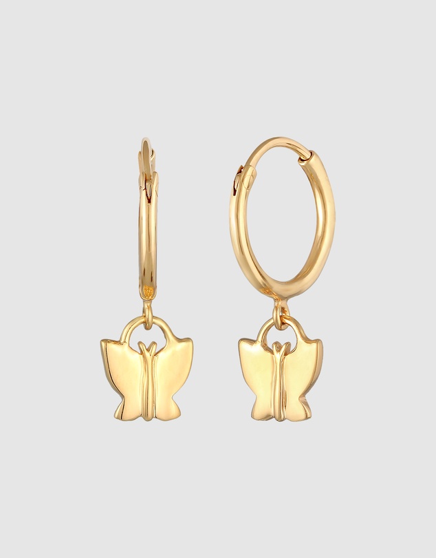 Elli Jewelry - Butterfly Kids Hoop Earrings in Gold-Plated 925 Silver