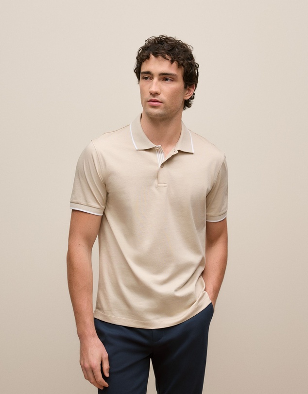 Trenery - Mercerised Cotton Tipped Polo in Fawn