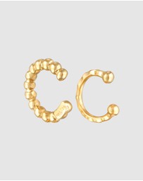 Elli Jewelry - Earrings Earcuff Set Balls Hammered in 925 Sterling Silver Gold Plated