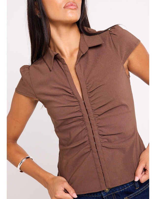 Insight - Cassia Short Sleeve Gather Shirt