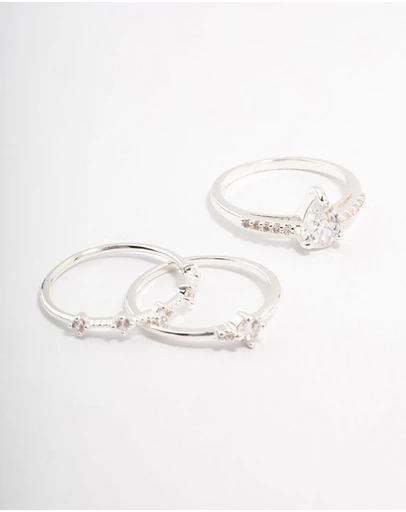 Lovisa - Silver Plated Elegant Stacking Ring 3-Pack