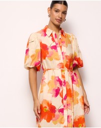 AERE - Linen Puff Sleeve Relaxed Shirt Dress