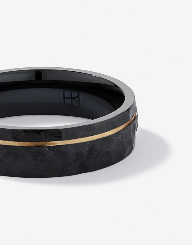 Michael Hill - 6mm Patterned Wedding Band in Black Titanium and 10KT Yellow Gold