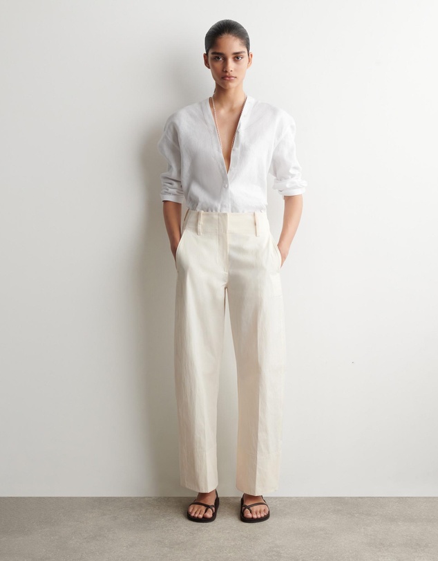 COS - Button-Detail Linen V-Neck Shirt