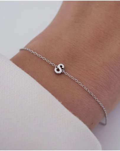 The Silver Collective - Petite A-Z Letter Bracelet Silver - S