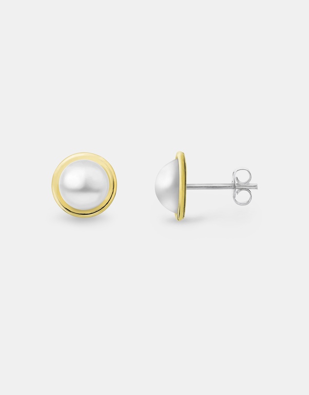 Ichu - Two Tone Edged Half Ball Earrings