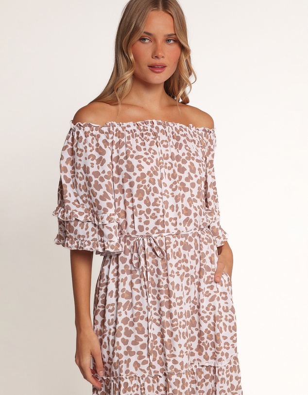 Petal & Pup - Rhody Off Shoulder Maxi Dress - White Leopard