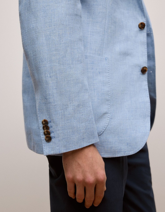 Trenery - Regular Fit Yarn Dyed Linen Blazer in Dusty Blue