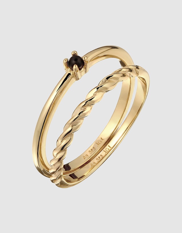 Elli Jewelry - Black Pearl Ring Set in Gold-Plated 925 Sterling Silver