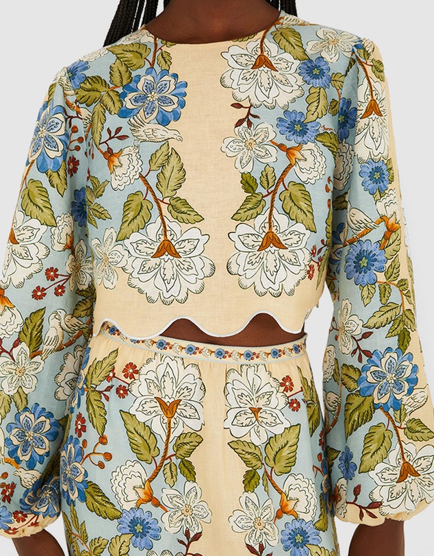 Farm Rio - Garden Scarf Blue Long Sleeve Blouse
