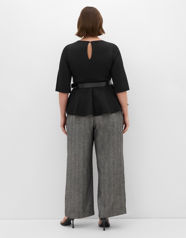 City Chic - Plus size Paige Belted Peplum Top - black