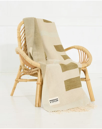 Morgan & Taylor - Willow Throw Blanket in Beige and Dark Green