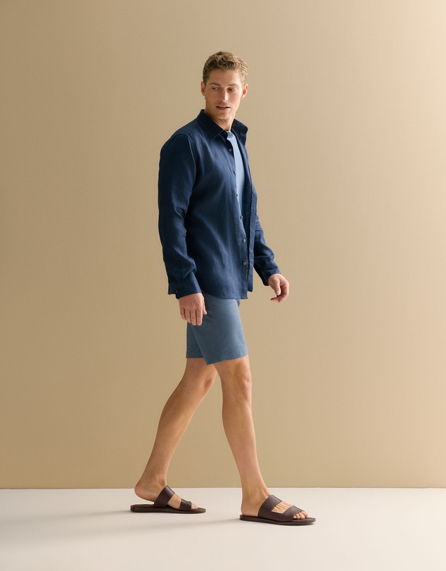 Trenery - Cotton Jacquard Contrast Collar T-shirt in Washed Navy