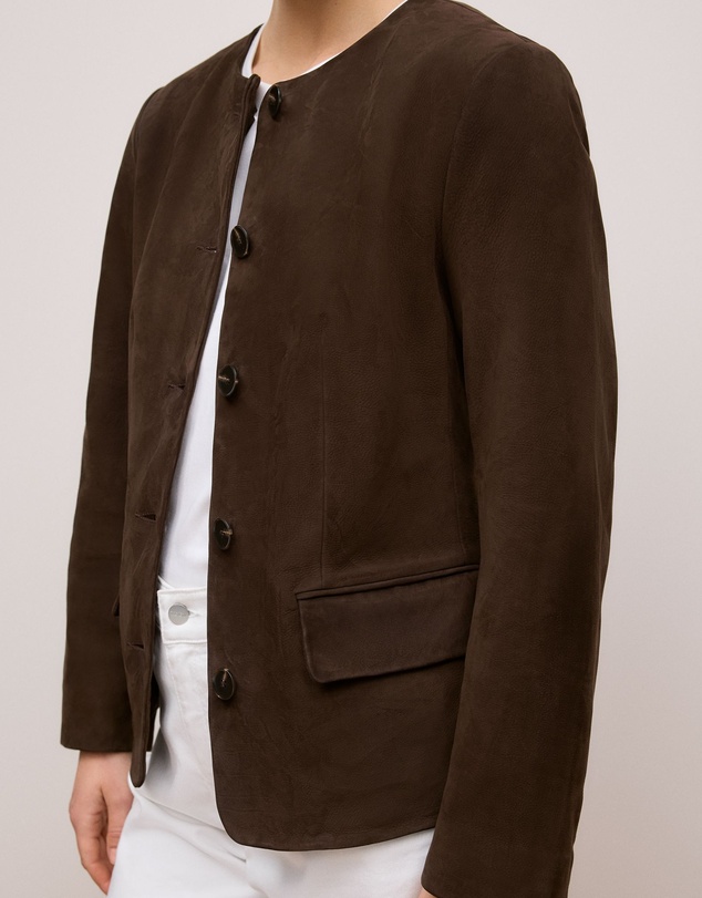 Trenery - Suede Collarless Jacket in Coffee Bean