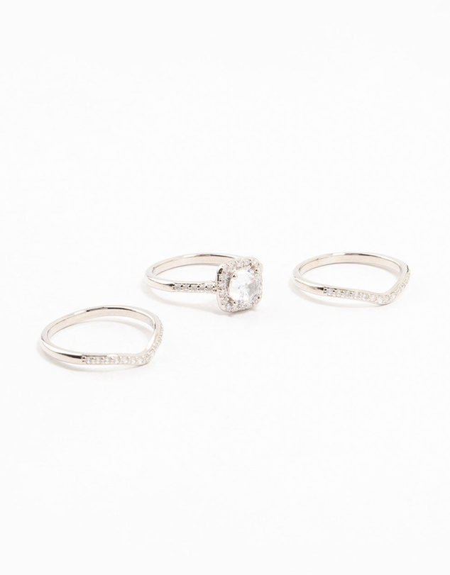 Lovisa - Silver Pointed & Halo Ring Pack