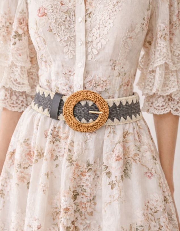 Miz Casa and Co - Black and Cream Rattan Woven Belt