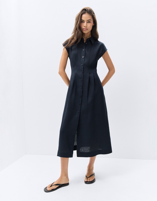 UNISON - Collared Linen Midi Dress