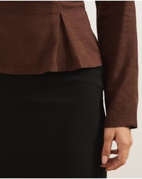 Atmos&Here - Sapna Linen Blend Long Sleeve Pintuck Blouse